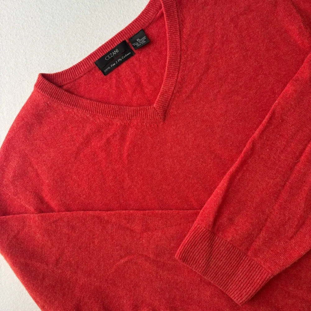 Cezani Fine 2 Ply 100% Cashmere Sweater Men's XL Size V Neck Designer Red Soft